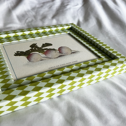 Turnip Print with Chartreuse & Blue Harlequin Frame 10x8in