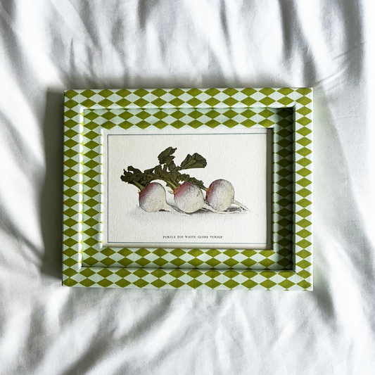 Turnip Print with Chartreuse & Blue Harlequin Frame 10x8in